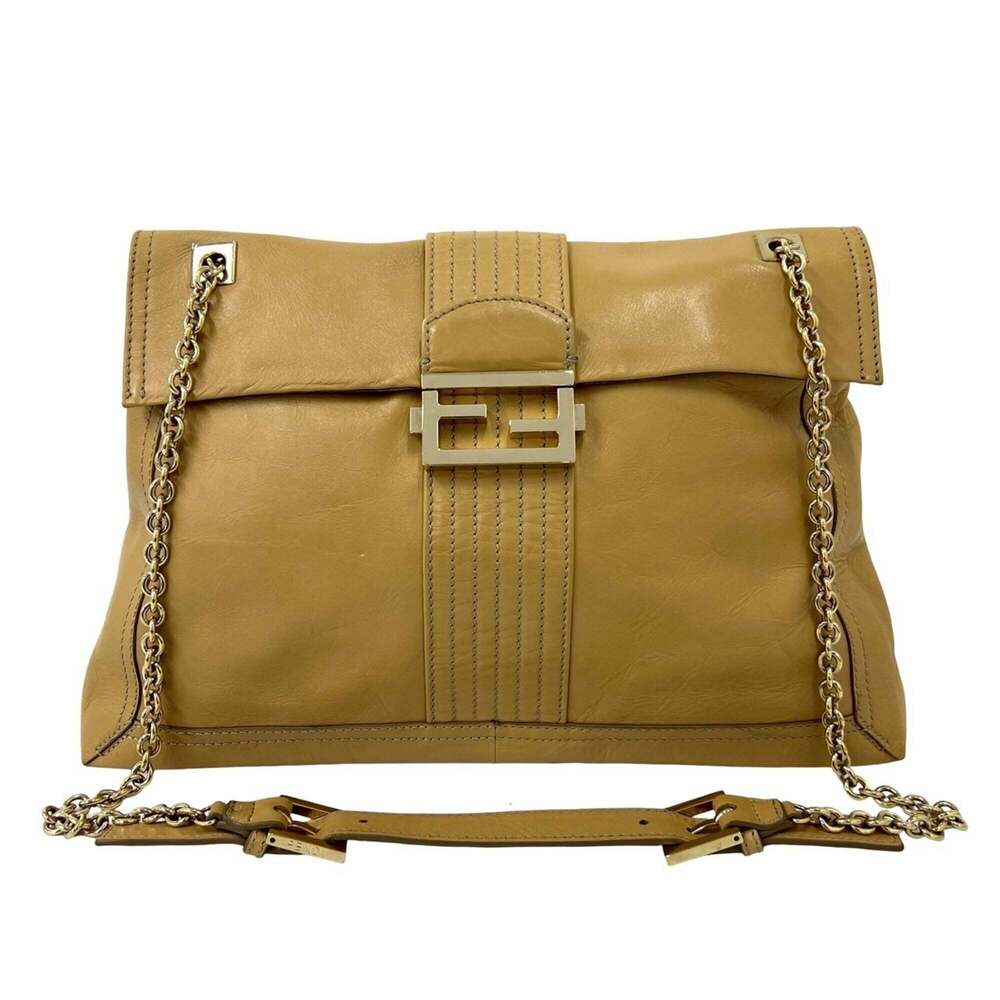 FENDI Cream Leather Shoulder Bag